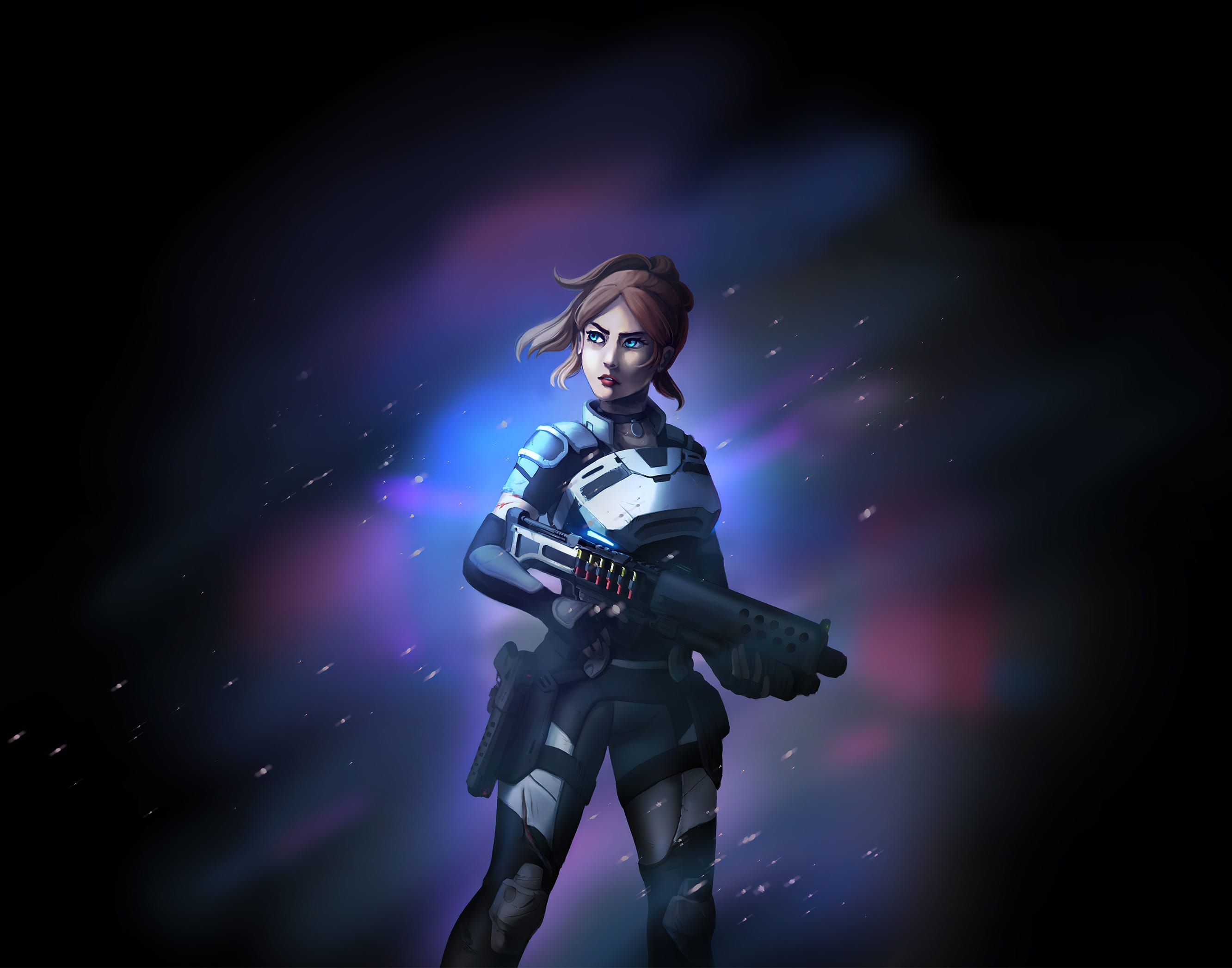 Protagonist Dawn with a Nebula behind her